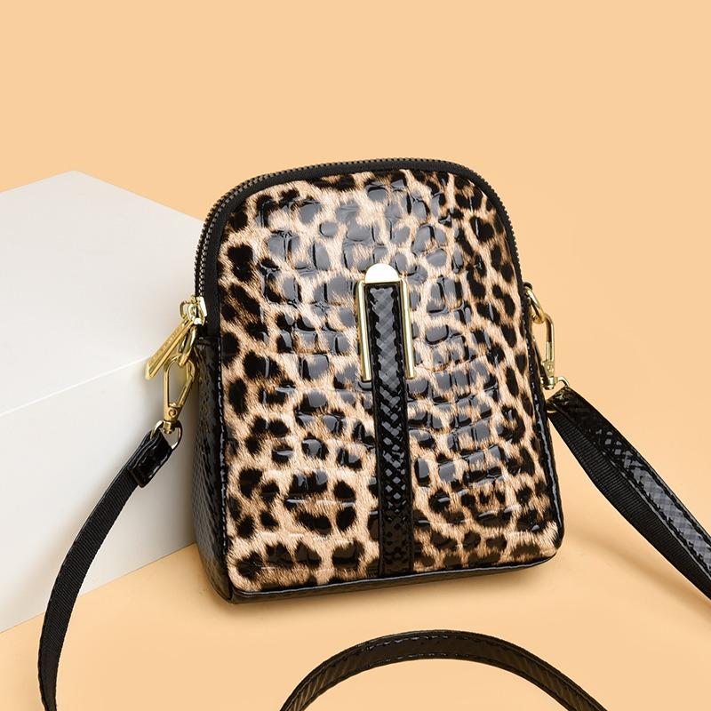 Leopard print texture mobile phone bag new flow double pocket simple versatile shoulder bag new casual messenger bag