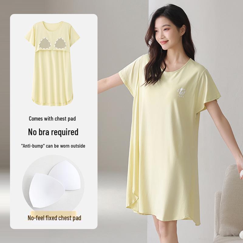 Lyocell Women's Summer Short Sleeve Pajama Set with Chest Pads - Casual Plus Size Home Wear