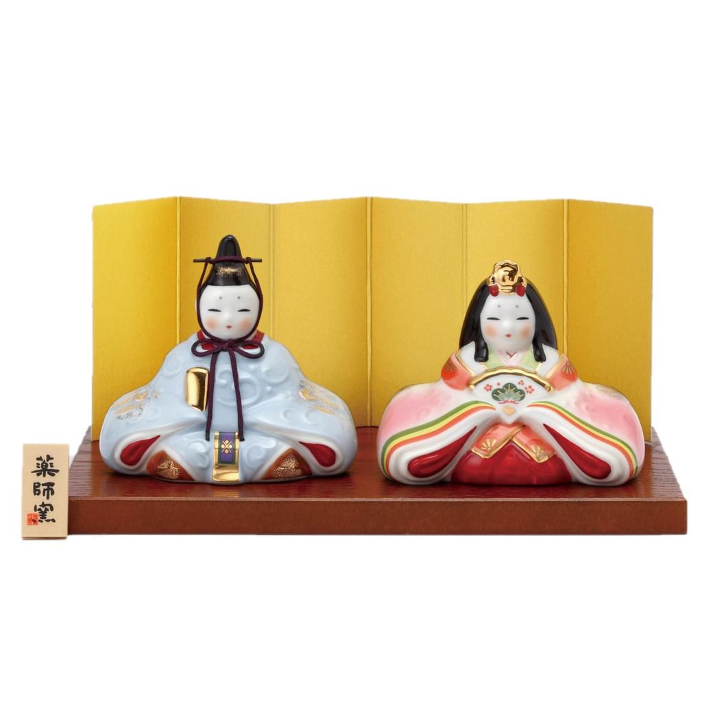Yakushi Kiln Peach Festival Hina Doll Dyed Painting Dairi Hina Style Wood Grain Decorative Plate (Furniture Included/Small)