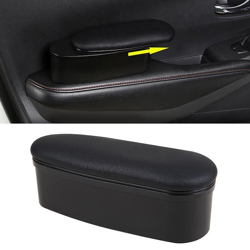 1 peça Apoio de braço ergonômico de couro para porta de carro com caixa de armazenamento