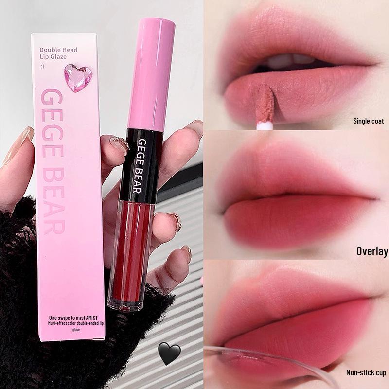 Gege Bear Double-Ended Lip Glaze: Multi-Effect, Dazzling Color, Luminous Matte, Soft Mist, Long-lasting Lip Color.