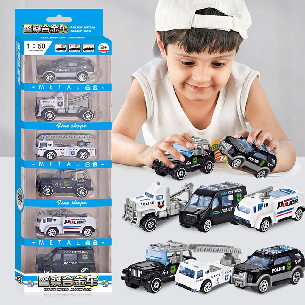 6PCS/set Diecast 1:60 Alloy Car Model Toys Inertia Sliding Engineering Fire Truck Children'sToys Classic Construction Model Car