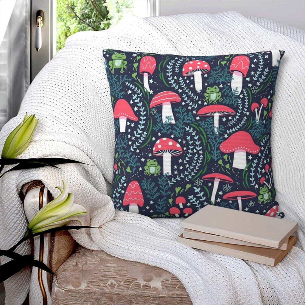 Mushrooms Toadstools And Frogs Square Pillowcase Pillow Cover Polyester Cushion Decor Comfort Throw Pillow for Home Bedroom