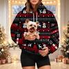 Felpa con cappuccio da donna con stampa natalizia e tasca per animali domestici, Felpa alla moda con cappuccio per le feste