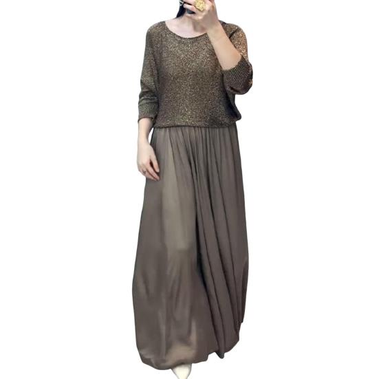 

Женский комплект из двух частей юбки, блестящий топ с круглым вырезом и длинными рукавами S золотистый