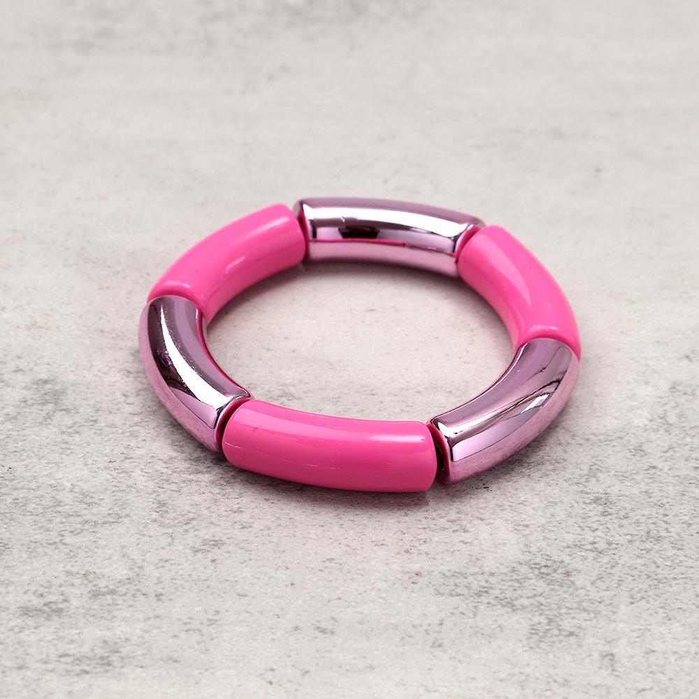 New Fashion Hot Pink Geometric Heart Beads Acrylic Bracelets Necklace for Women Spring Summer Statement Jewelry Accessories Gift