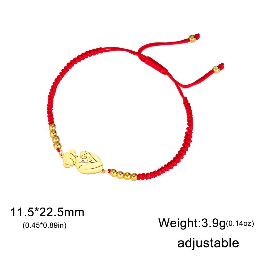 Stainless Steel Gold Color Baby Mom Family Charm Bracelet Red Black Rope Bracelets Fashion Jewelry for Women Mother's Day Gift