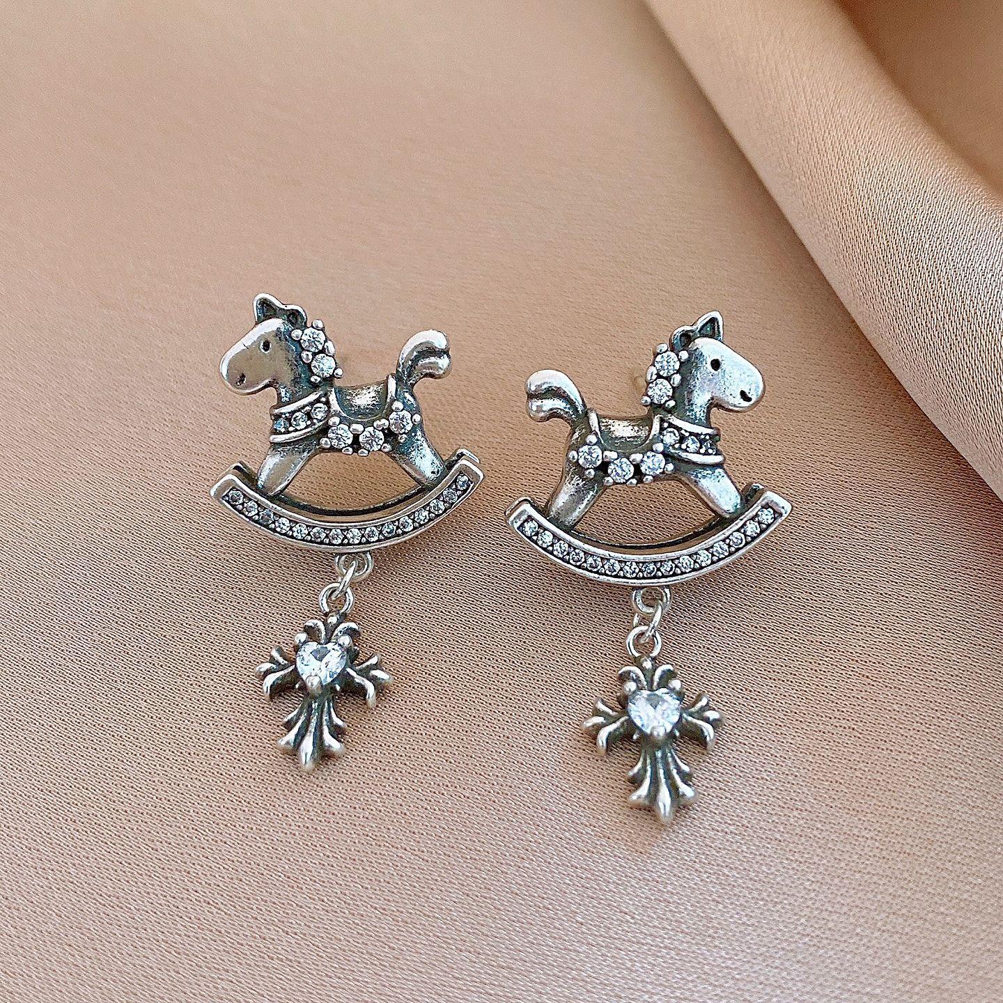 

Natal year zircon pony stud earrings women s retro personalized earrings design sense