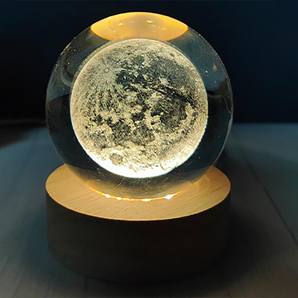 3D Moon Crystal Ball Lamp 1.5W USB Powered 3000K Warm Light Romantic Vibe Decorative Glass Ball Night Light for Home Dorm