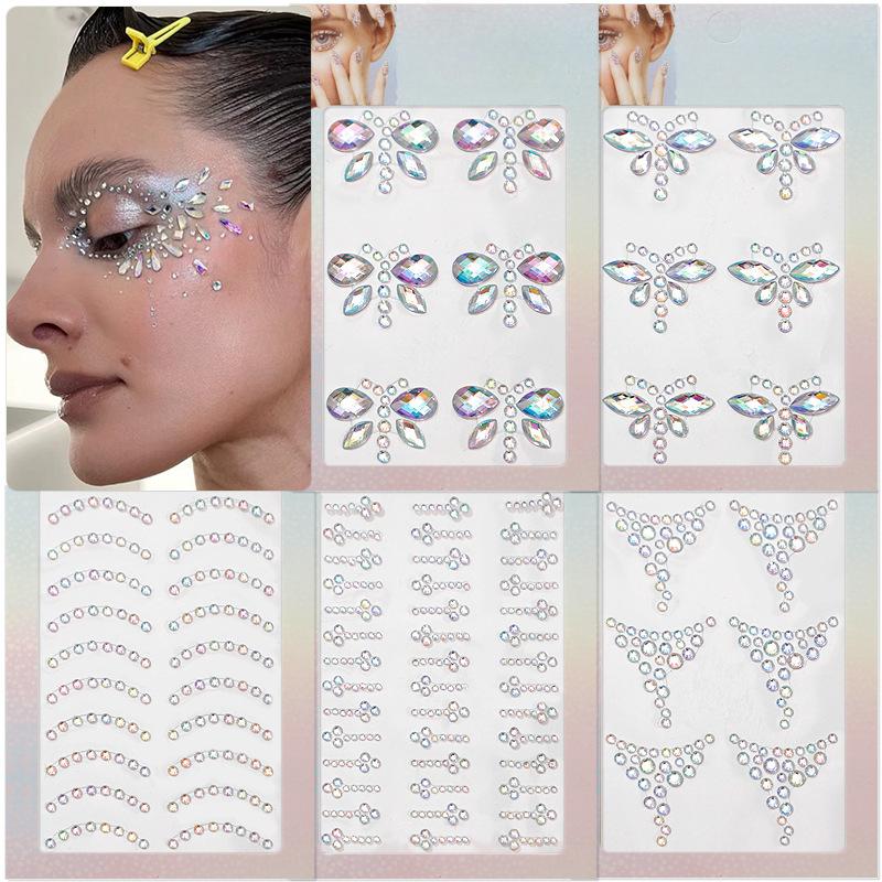 Diamond Eyebrow Tattoo Sticker Glitter Eyeliner Eyebrow Makeup Face Eyes Temporary Tattoo Rock Rhinestone 3D Eyeliner Stickers