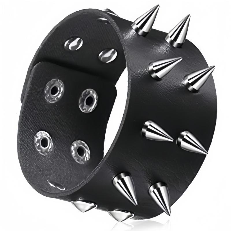 Punk Pu Leather Bracelet Gothic Rock Unique Rivet Stud Wide Cuff Unisex Bangle Wristband Adjustable Party Jewelry