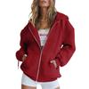 Women's Zip Up Hooded Sweatshirt Jacket Loose Fit Casual Solid Color Long Sleeve Outerwear