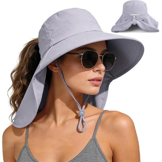 Ruqizhi Sun Hats for Women with Neck Flap Ponytail Hole Women Sun Hats Rollable UV Protection Fishing Hats Wide Brim UPF 50+