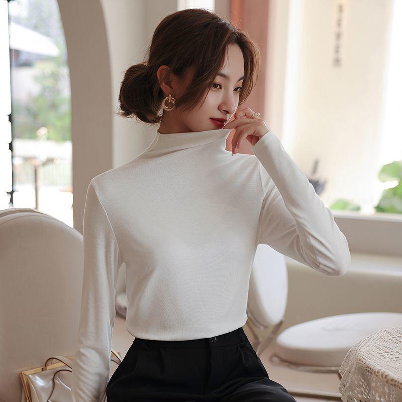2025 Slim Fit High Neck Long Sleeve Top - Stylish and Versatile for Autumn/Winter in Black