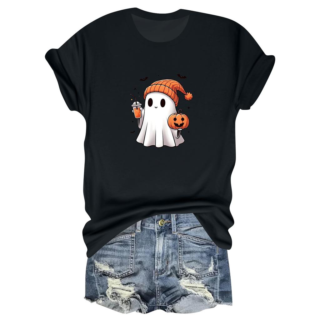 Damtröja med tryck, rund hals och kortärmad, avslappnad topp