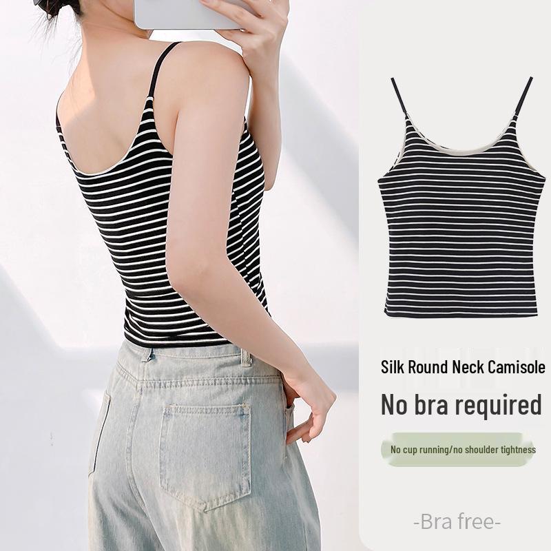Women's Sling Vest with Chest Pad - Thin Strap, Conceals Underarm, Versatile Short Style for Spring/Summer.