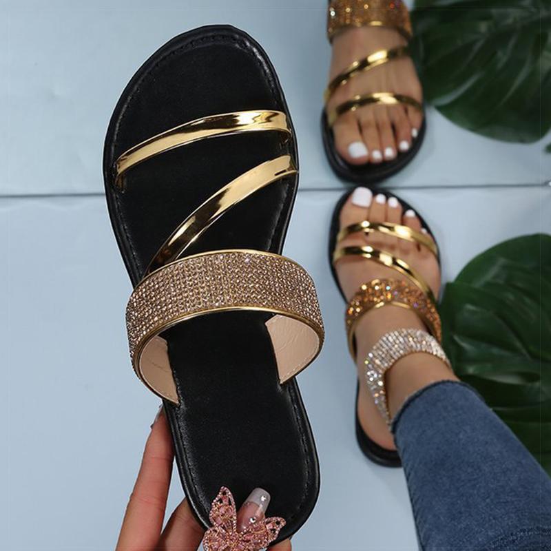 

Женские сандалии Bling Bling Женская обувь на лето Сандалии Новые плоские сандалии Модные тапочки Sandalias De Mujer Летняя обувь 39