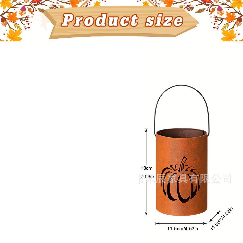 Rusty Metal Pumpkin Lantern Holder with Cutout Design for Candle Display Halloween Festival Decoration Small Size