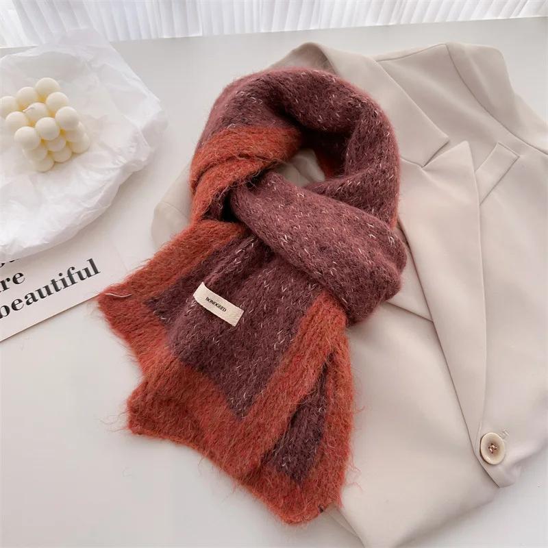 

Зимний Теплый Утолщенный Однотонный Шерстяной Шарф Женский Новый Корейский Стиль Студенческий Вязаный Универсальный Платок Накидка На Шею Дизайнерские Шарфы 166x20cm