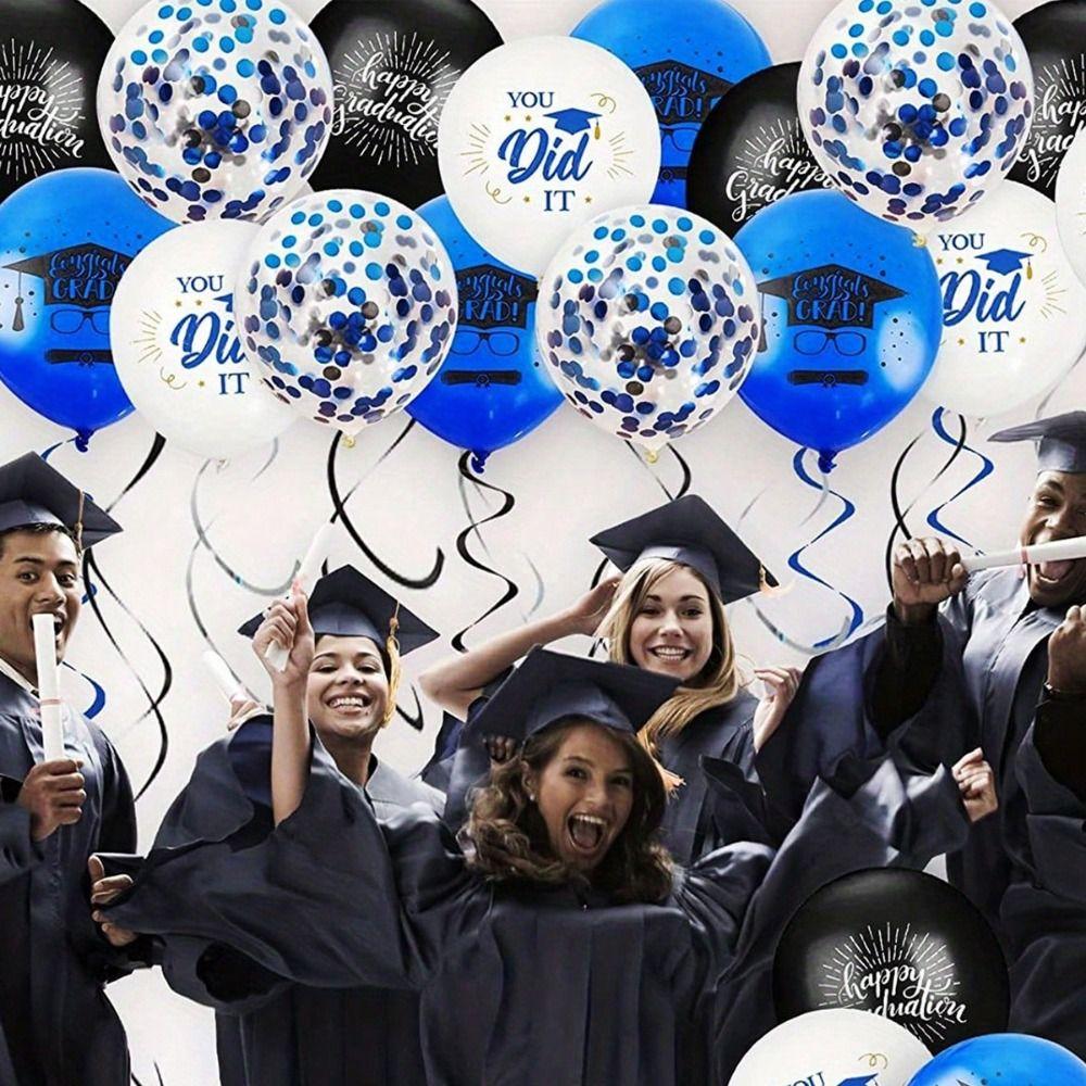 Black Gold Graduation Decorations Cap Printing Latex Balloon Confetti Balloon School Celebration