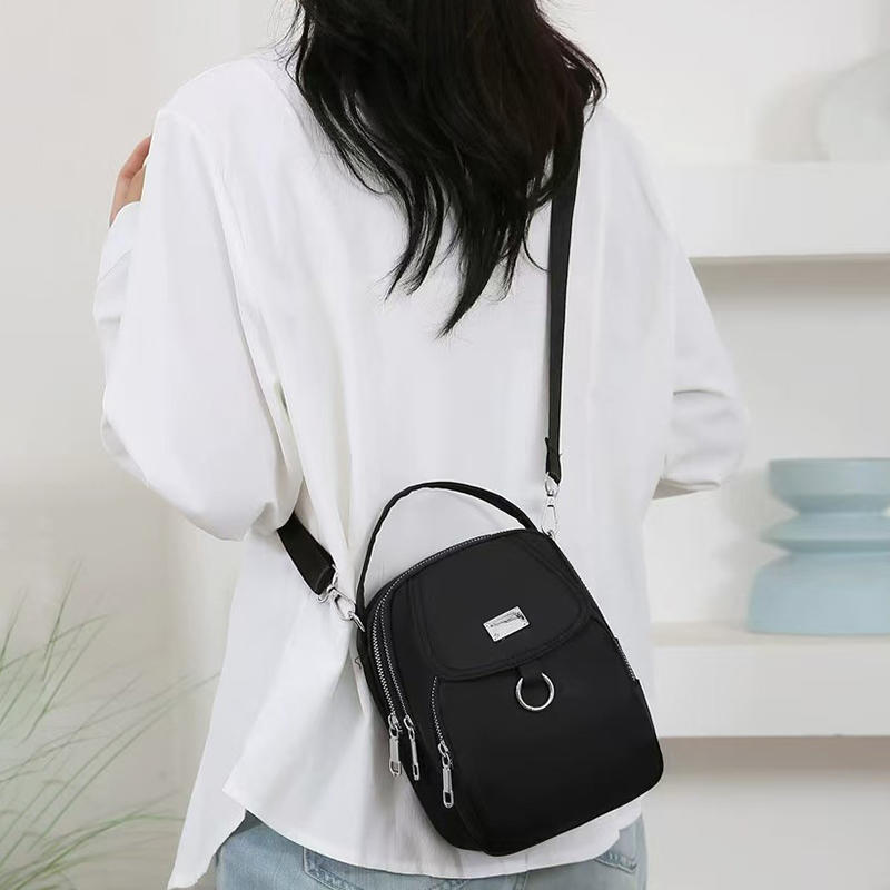 Lightweight Nylon Women's Crossbody Bag Casual Mini Handbag with Multiple Zip Compartments Detachable Shoulder Strap Bag