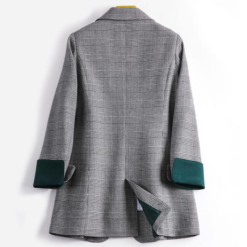 Moda Cuadros Mujer Abrigo Blazer Chaqueta de Traje Retro Blazer Mujer Abrigos Casuales Abrigo para Damas de Oficina