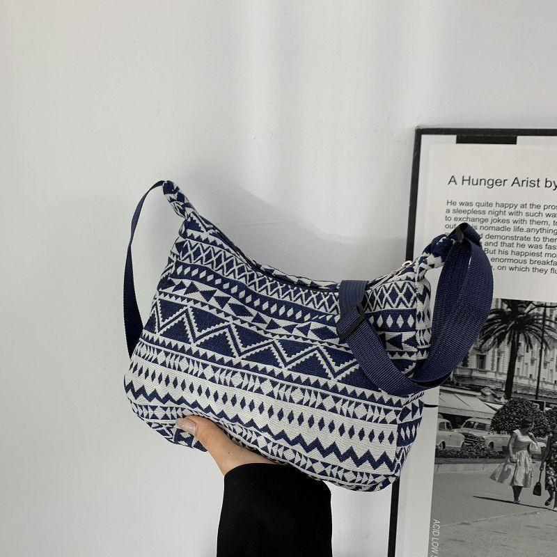 Ethnic Style Women's Small Bag 2024 Summer New Casual Bag Hand-held Lady Single Shoulder Underarm Lady Small Square Bag Black Deep Blue Floral Purple