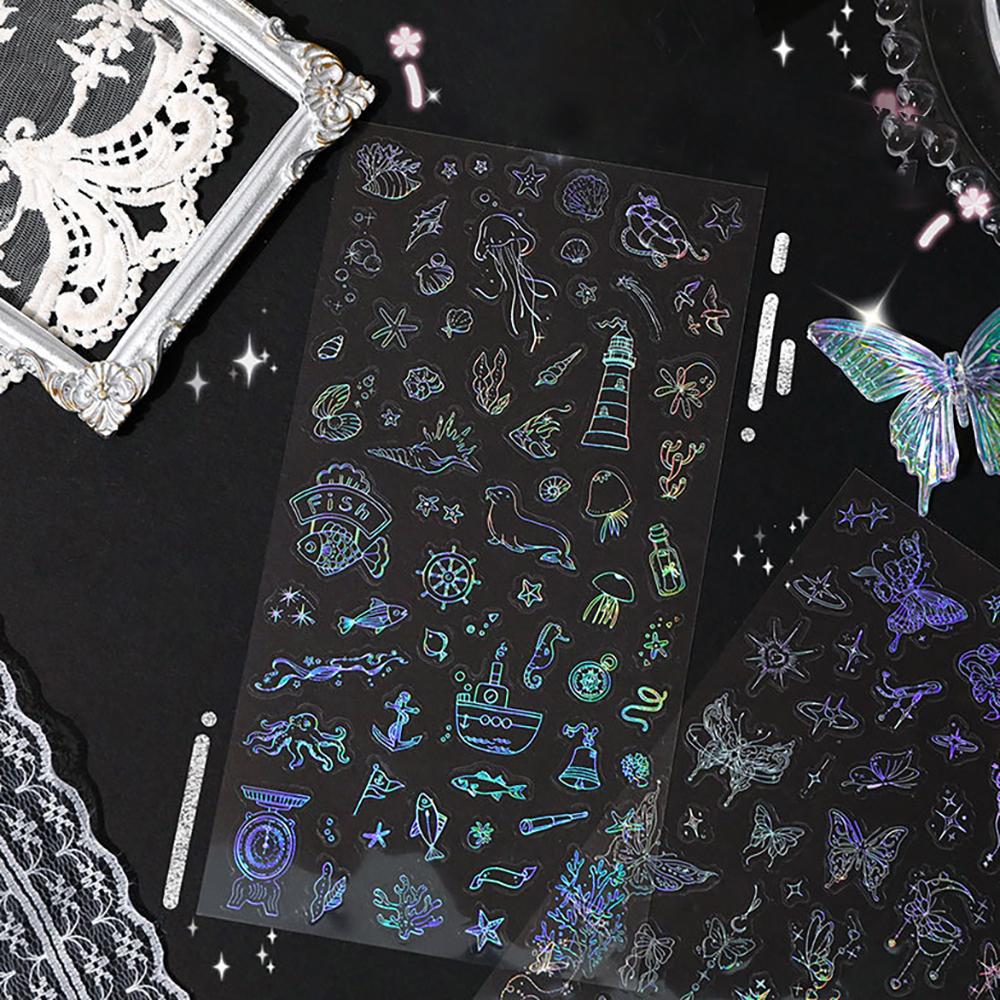 Retro laser stickers, creative hot silver colorful stickers, DIY account decoration materials, butterfly flower stickers