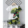 Set Maglia a Maniche Corte Stampata 3D con Dinosauro e Macchina e Pantaloncini Sportivi, Set Maglia Sportiva Casual Estiva