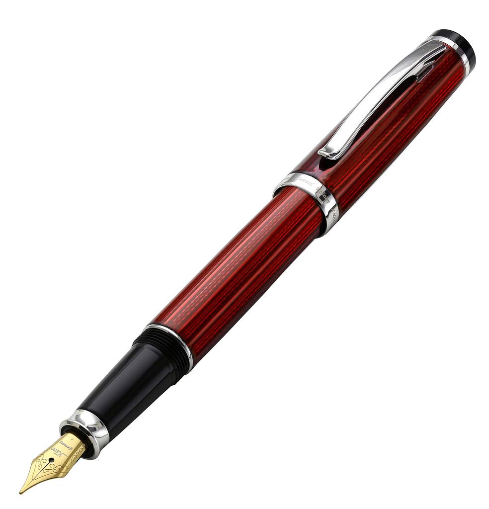 Xezo Incognito Fountain Fine Burgundy with Red Layered Dracker Finish and Pure Platinum Handcrafted with Limited Pen, Nib. Plating. Guilloché