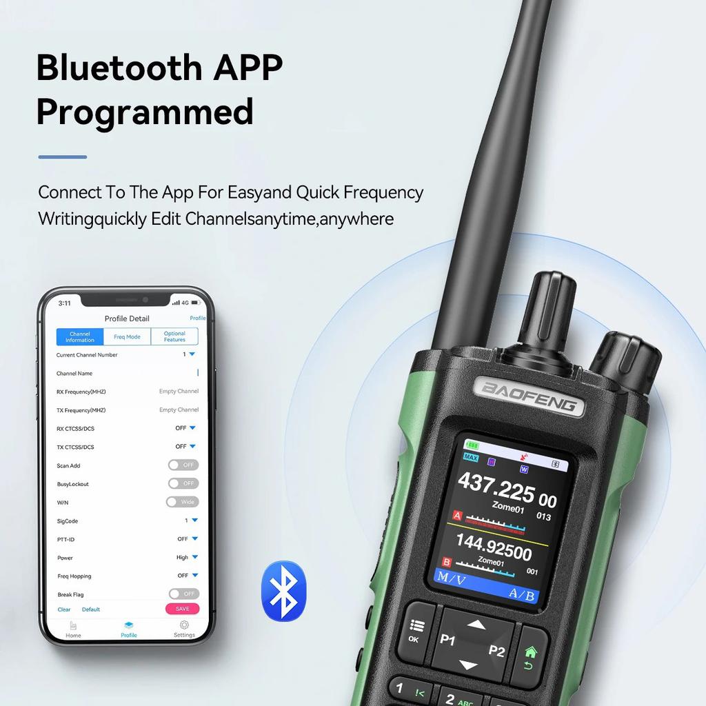 Walkie Talkie Baofeng UV-32 GPS 10W Bluetooth Wireless Programming Copy Frequency Air Band Long Range Type-C Two Way Ham Radio