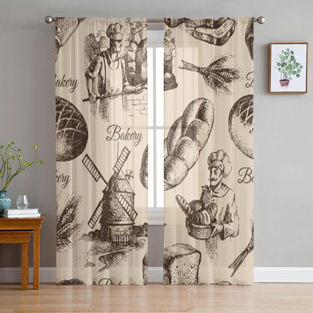 Schizzo di Pasticceria Motivo Senza Cuciture Tende Trasparenti in Tulle per Soggiorno la Stanza Camera da Letto Decorazione Cucina Tende Voile Organza