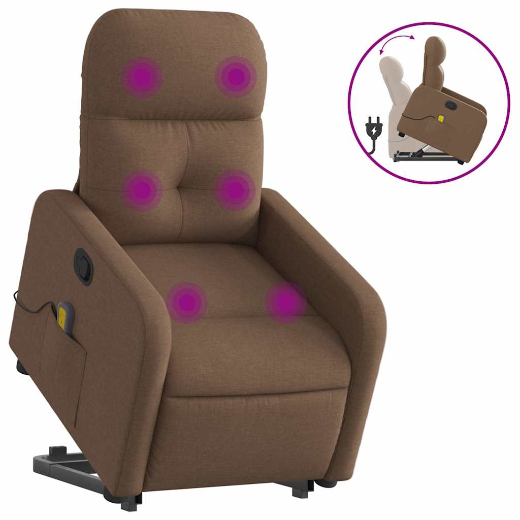 Vidaxl Lift-Up Massage Chair, Reclining, Brown, Fabric Upholstered