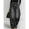 Jeans, Women's Pants, Metal Eyelets Design, Casual Pants, Loose Fit, High Waisted Wide Leg Jeans