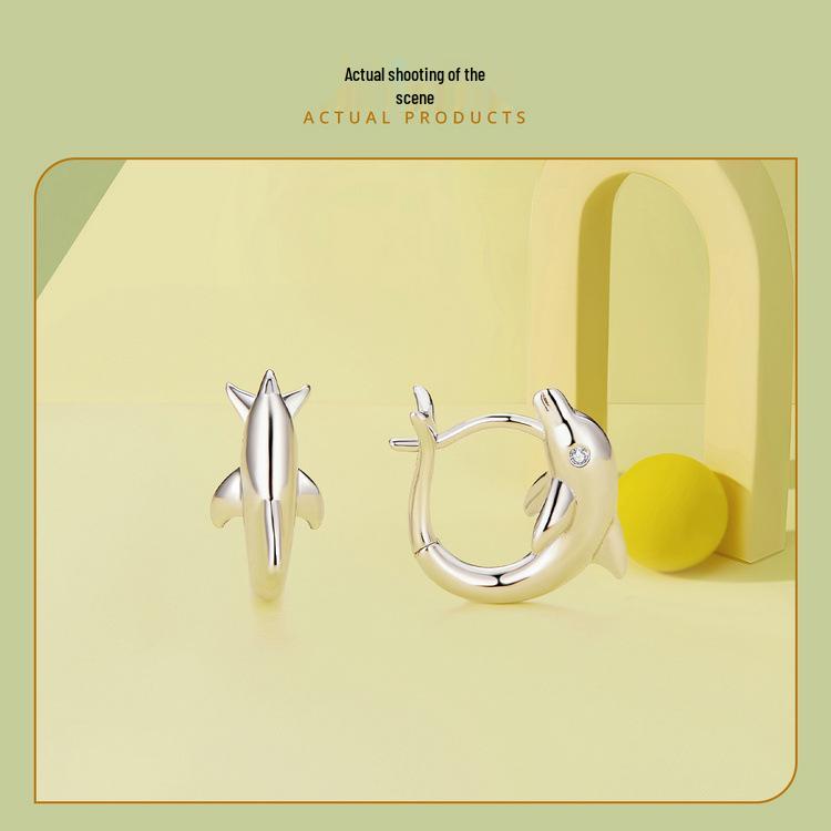Avle S925 Sterling Silver Platinum-Plated Dolphin Earrings for Women - Style BSE881