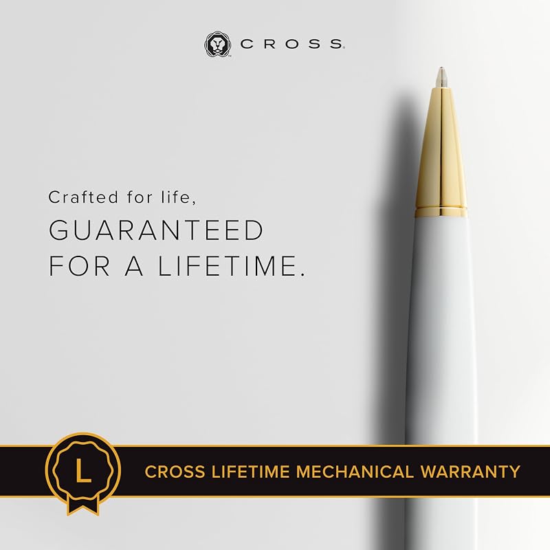 Cross Bailey Light Refillable Ballpoint Pen Presented in a Everyday Gift Box - Medium Point, Black Ink, Polished White