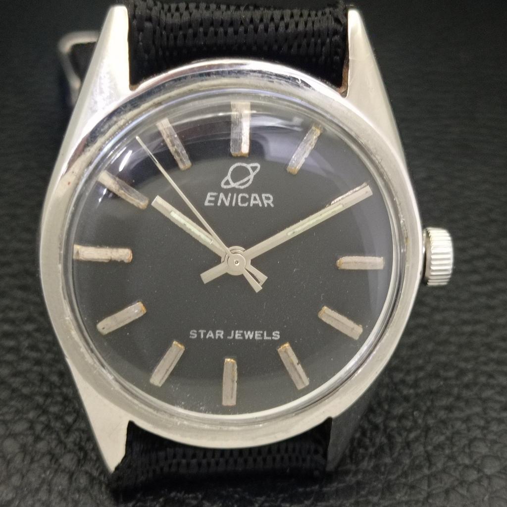 Handaufzug Vintage Enicar Star Jewels 1140 Schweizer Herrenuhr, schwarz, a703028-1