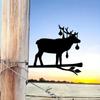 Elk Christmas on Branch Iron Art Metal Silhouette Wall Décor for Home, Garden, Yard, Patio, and Outdoor Statue Stake Decoration