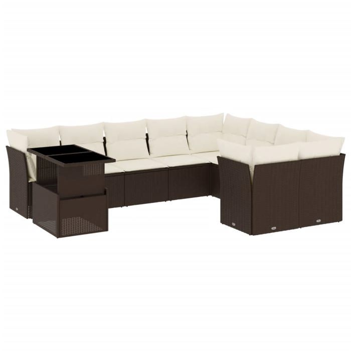 VidaXL Garden Lounge Set 10 Pcs with Brown Cushions Wicker 3266853