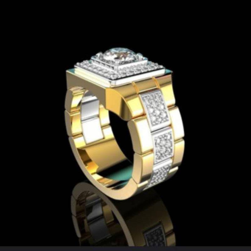 Hot Sale Popular Inlaid Crystal Wide Face Watch Style Men's Ring Banquet Business Male Ring  Size 6-13