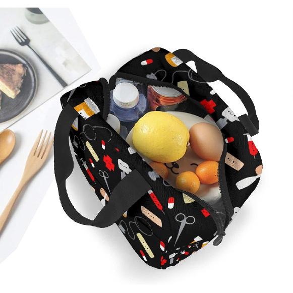 Nurse Theme Lunch Bag for Women Insulated Tote Bag Reusable Cooler Lunch Box for Work Picnic Travel, One Size