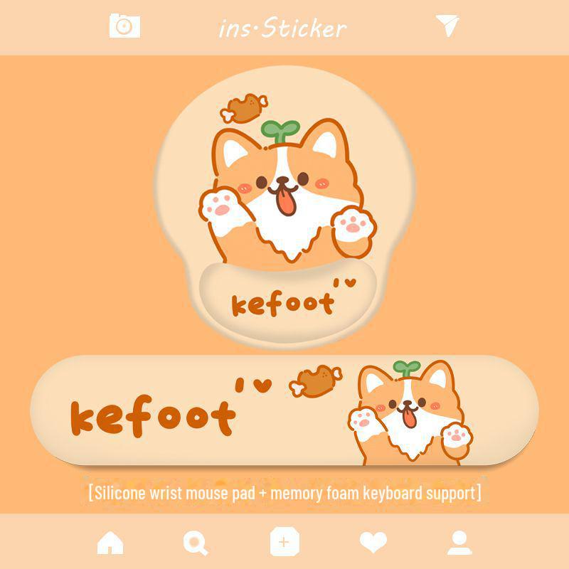 Corgi Puppy Mouse Pad with Wrist Rest for Office and Gaming - Cute Keyboard Hand Support for Small Desks