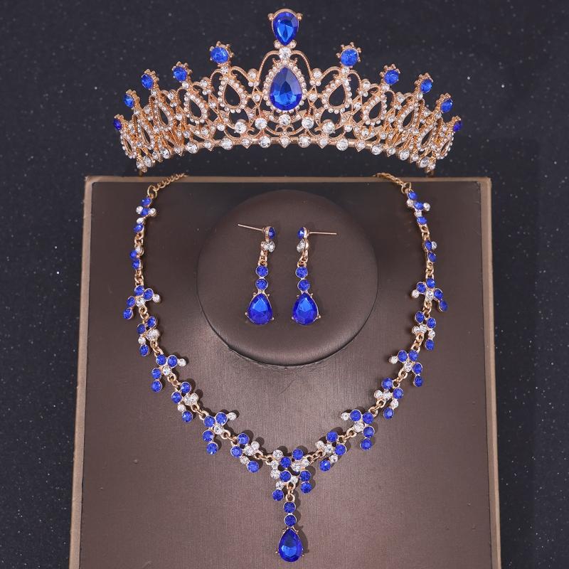 Luxury Crystal Crown Necklace Earring Set Rhinestone Bridal Jewelry Set Bridal Wedding Hair Accessories Jewelry Crown Tiara Set