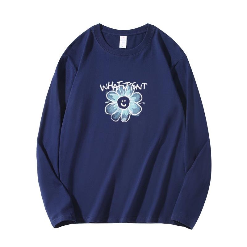 

Женская весенне-осенняя футболка с длинным рукавом, круглым вырезом, оверсайз, свободная, с цветочным принтом, пуловер, топ для многослойности XXXXL