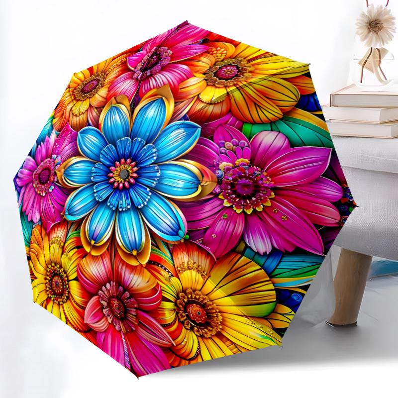 

1pc Colorful Floral Mandala Automatic Umbrella - Automatic Opening And Closing, Sturdy Iron Frame, Portable Folding Design yy251018146