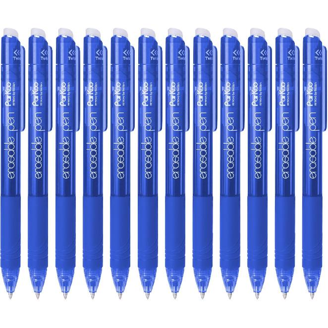 ParKoo Retractable Erasable Gel Pens 0.7mm, 12 Black Twist Pens Fine Point, Make Mistakes Disappear, Smooth Writing with Comfortable Grip for