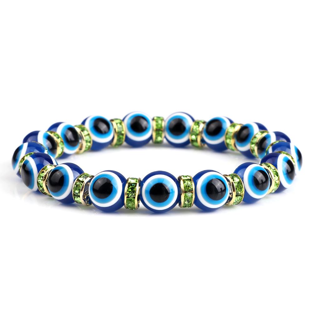 Devil's Eye Beaded Yoga Bracelet with Rhinestone Accents
