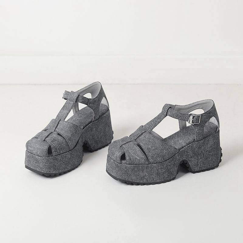 Krazing Pot Polyurethane Spring Summer Size 43 Size 42 Women Platform Women Square Toe Buckle Thick Bottom Pumps