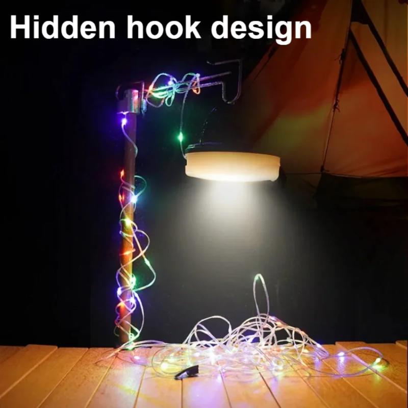Solar Lights Outdoor Camping Light 10meter String Light Outdoor Tent Light RGB Atmosphere Light LED Flashlight with Hook