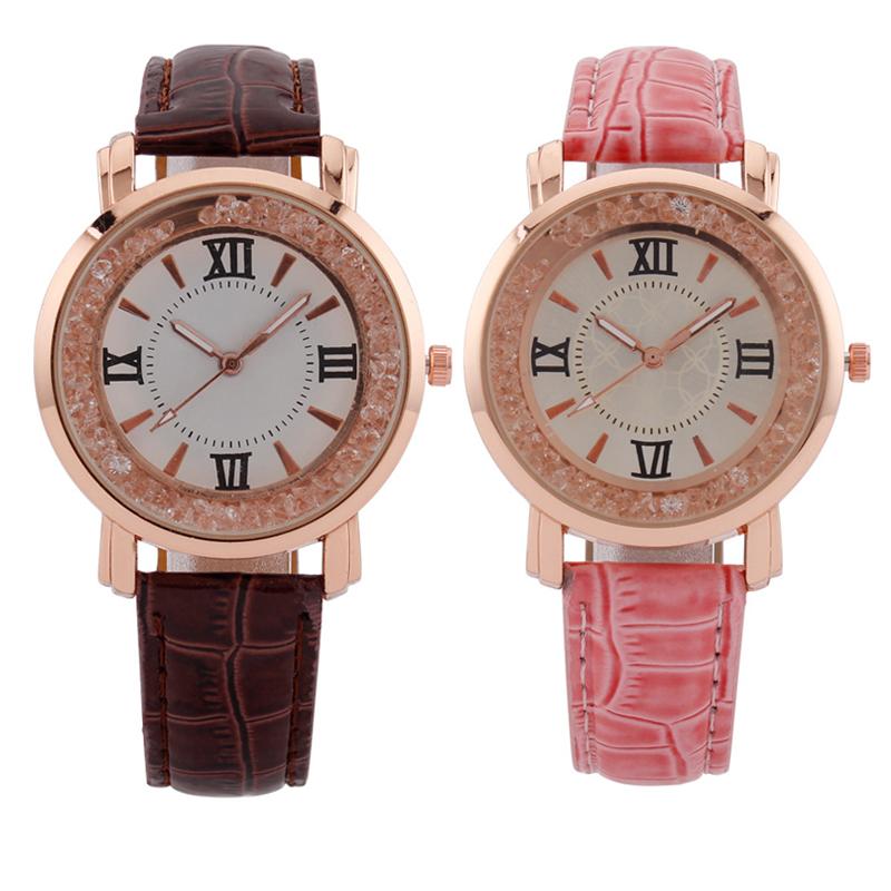 Women rystal Beads Watches Quartz Wristwatches Simple Leather Watch